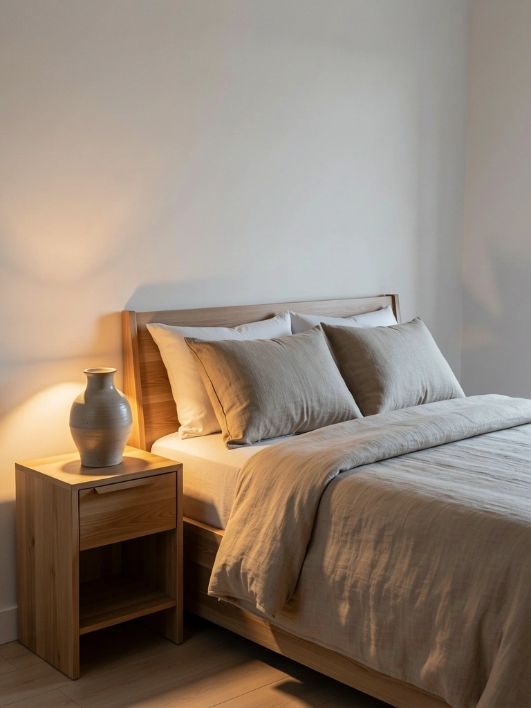 Interior de recámara minimalista enfocada en el confort